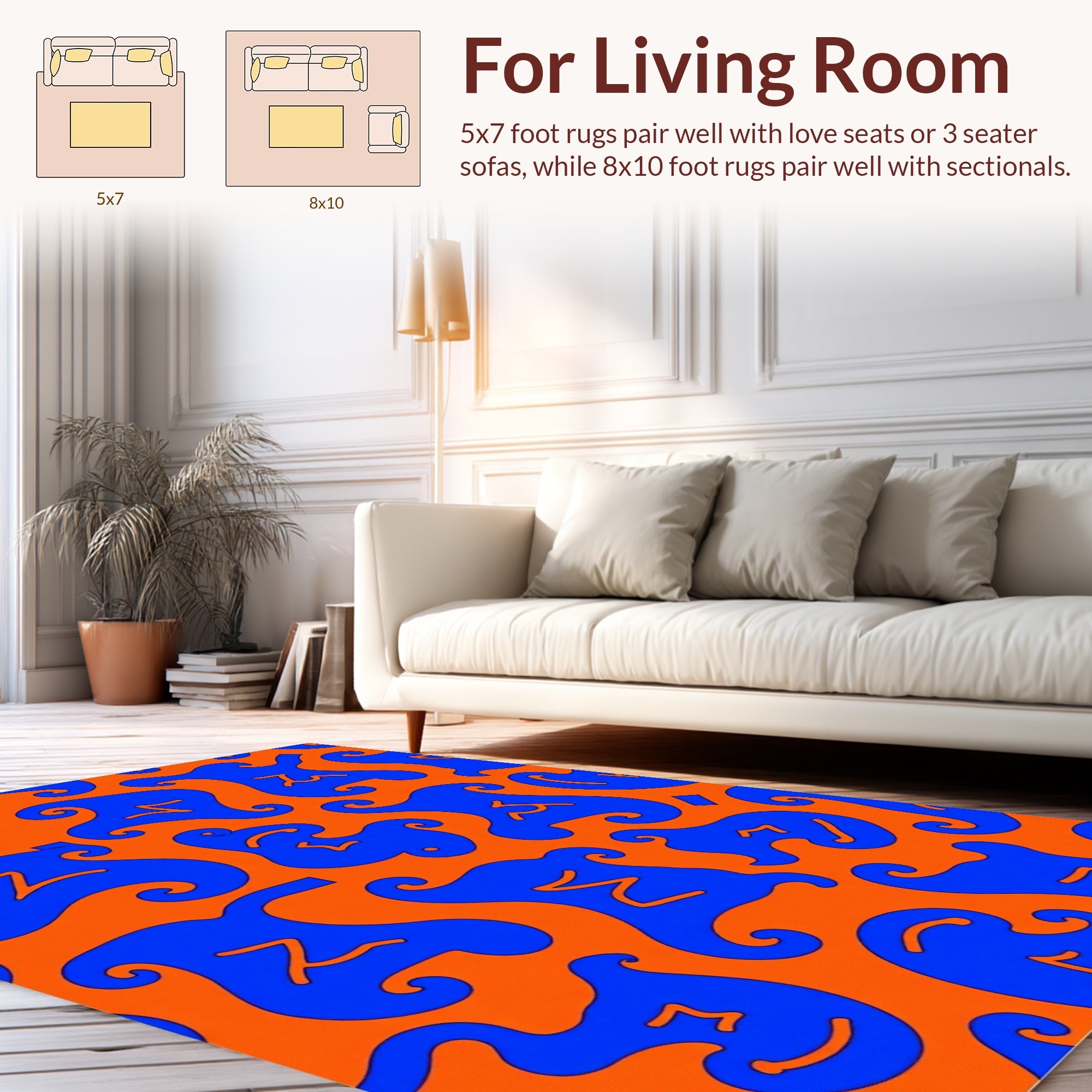 Abstract Blue Swirl Pattern Rug