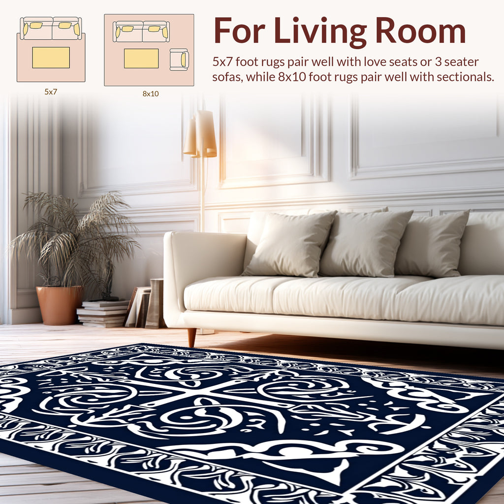 Dark Navy And White Celtic Pattern Rug