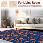 Orange Floral Vine Pattern on Blue Rug