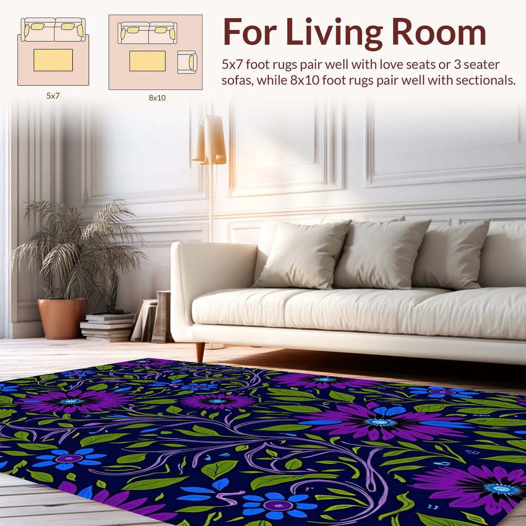 Ornate Purple Blue Floral Vines Rug