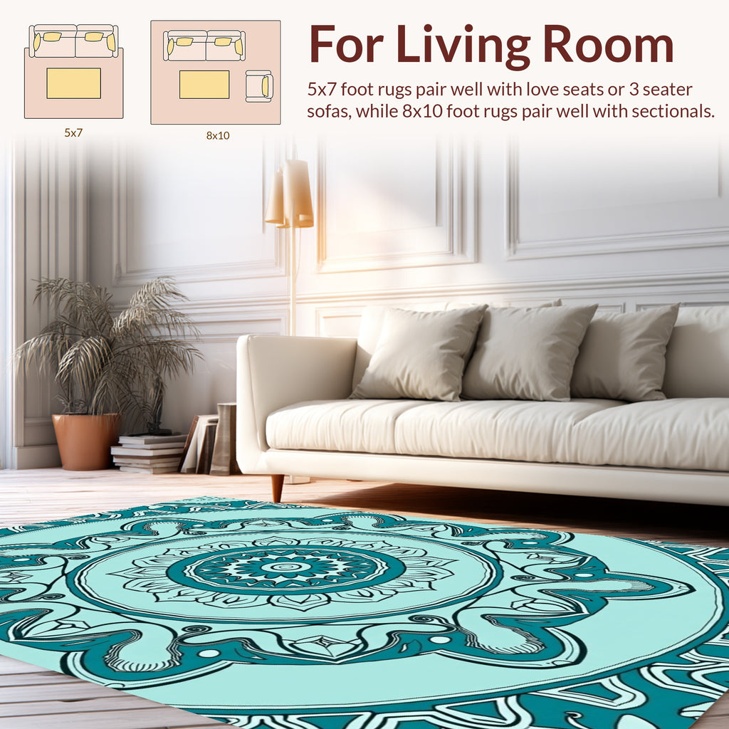 Mandala Patterned Aqua Teal Rug