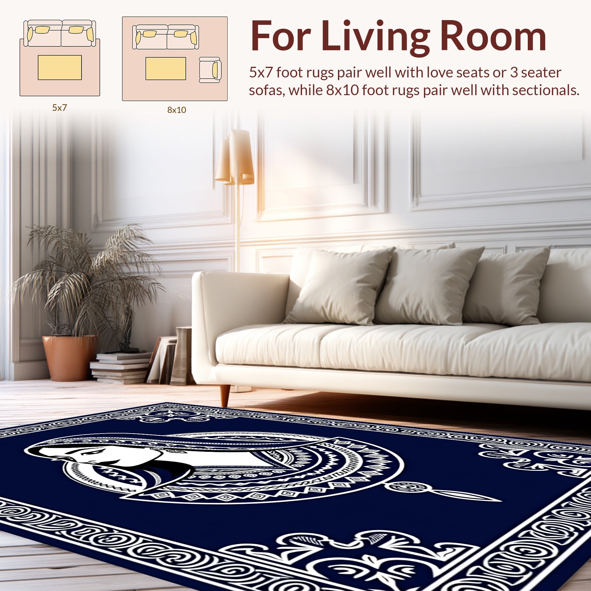 Elegant Woman With Geometric Pattern Border Rug