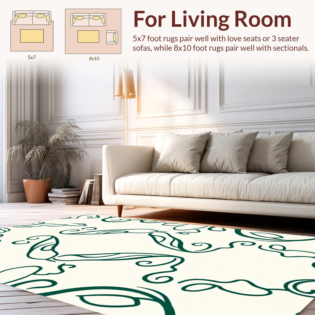 Elegant Jade Swirl Floral Pattern Rug