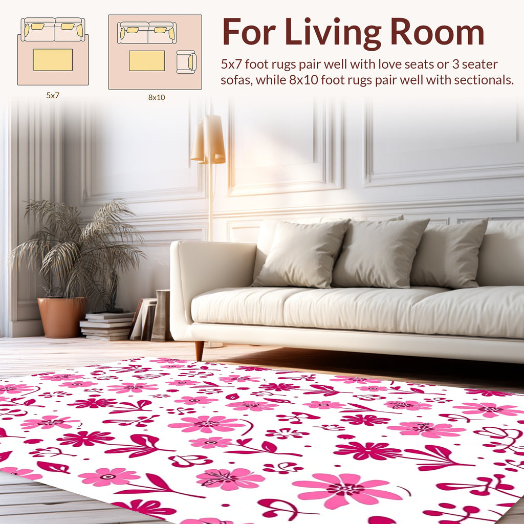Pink Floral Blossom Pattern Rug