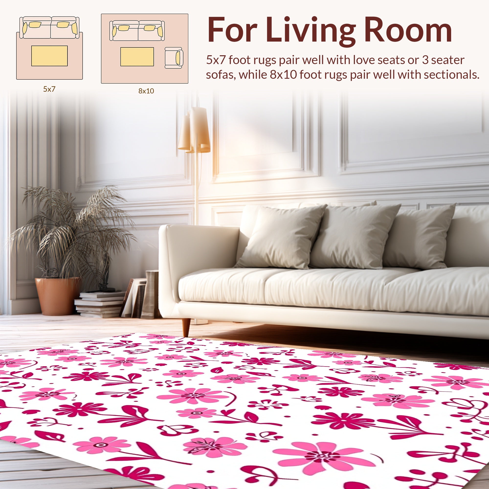 Pink Floral Blossom Pattern Rug