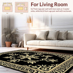Classic Black Golden Floral Border Rug
