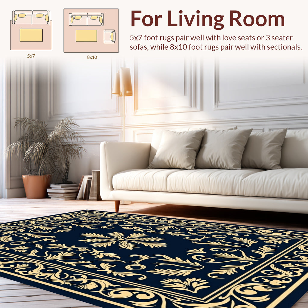 Elegant Floral Scroll Patterned Rug