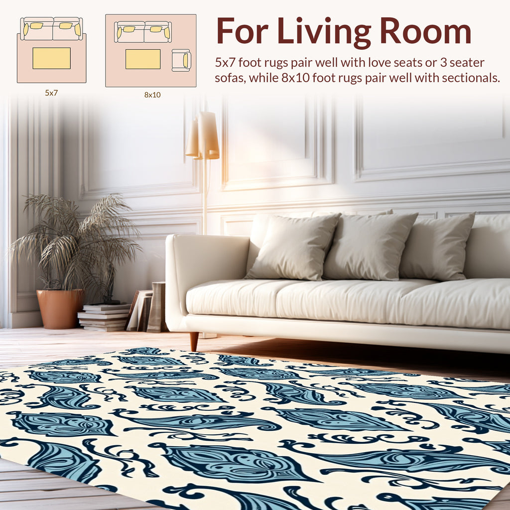 Damask Blue Floral Classic Pattern Rug