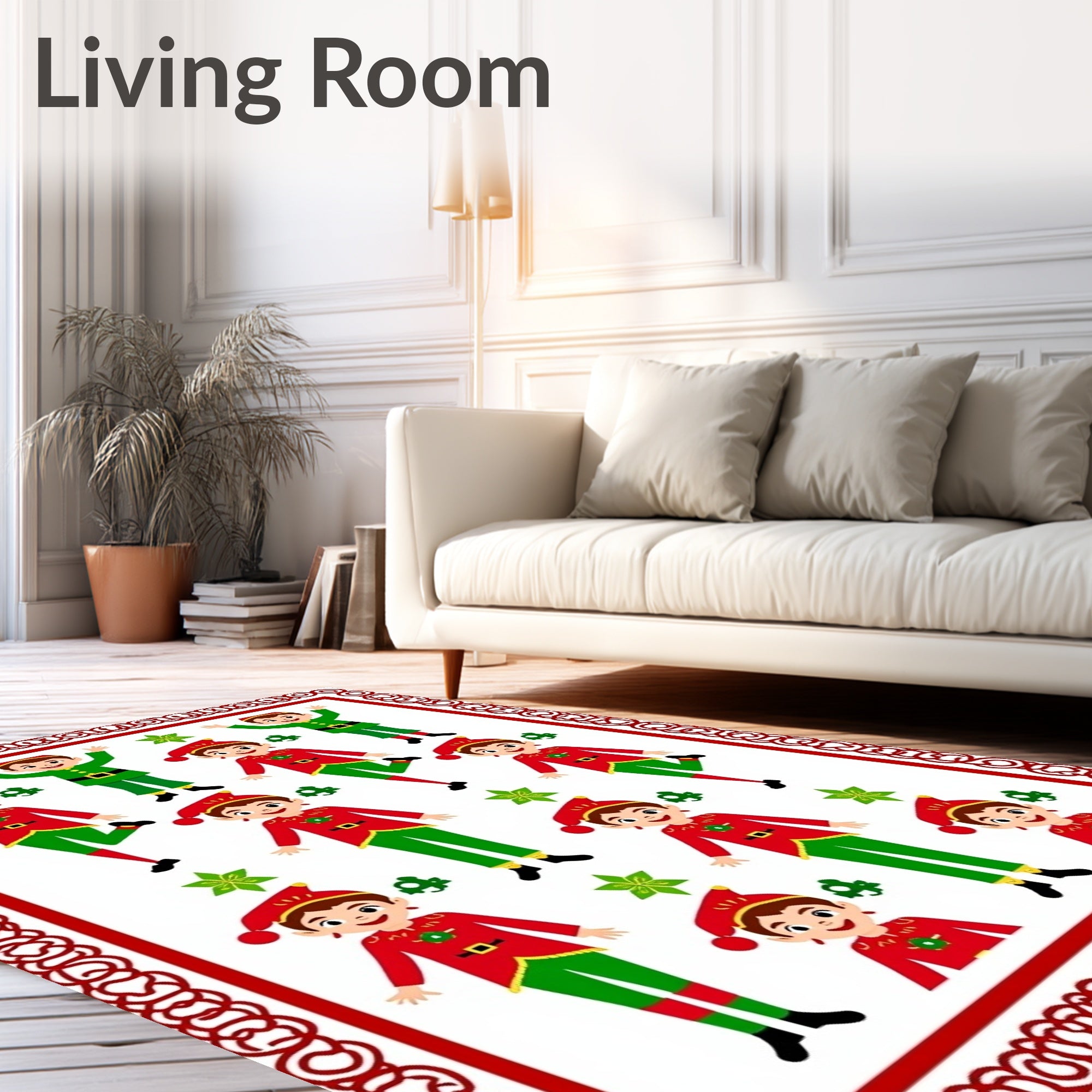 Festive Red Green Elf Repeating Pattern Rug