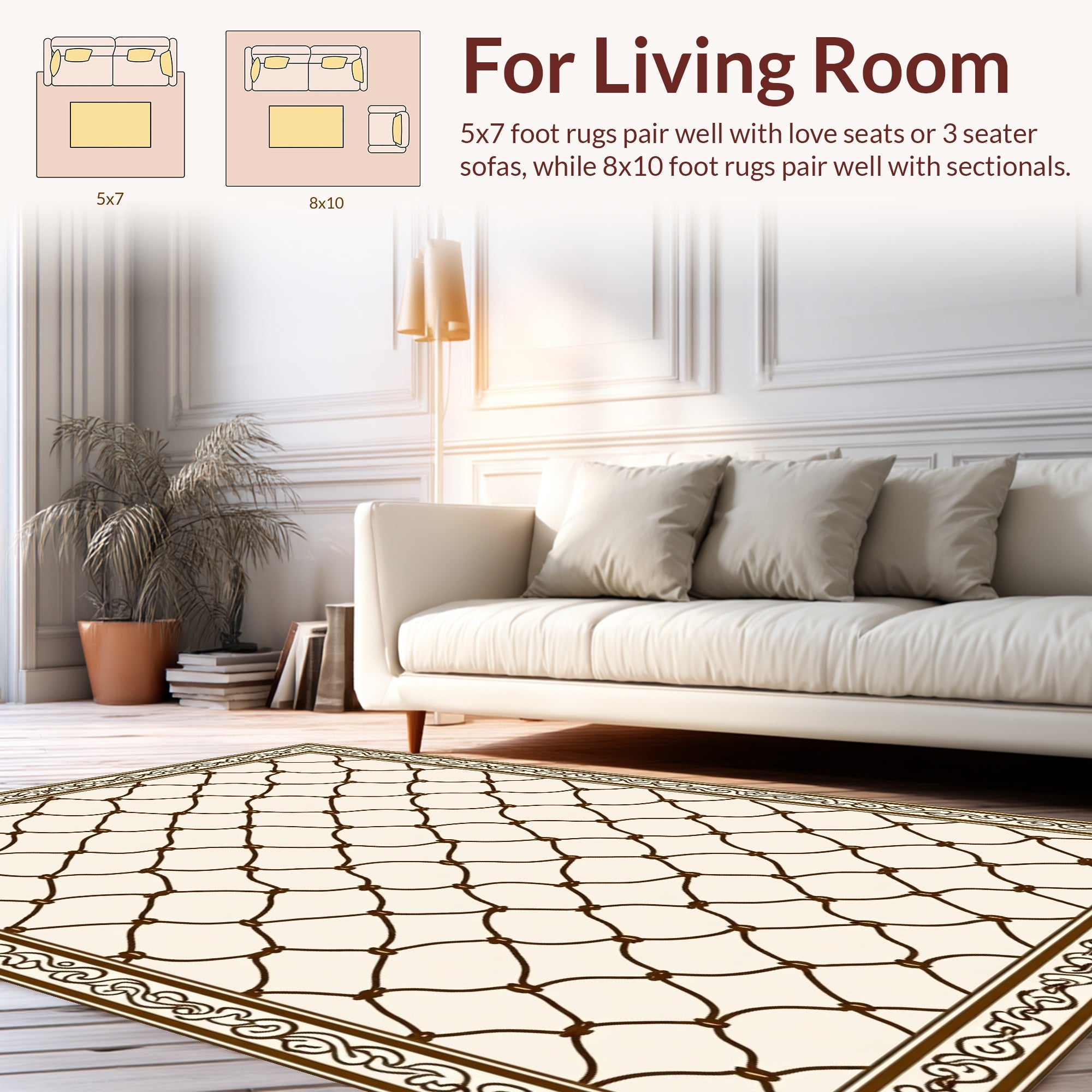 Net Patterned Scroll Border Rug