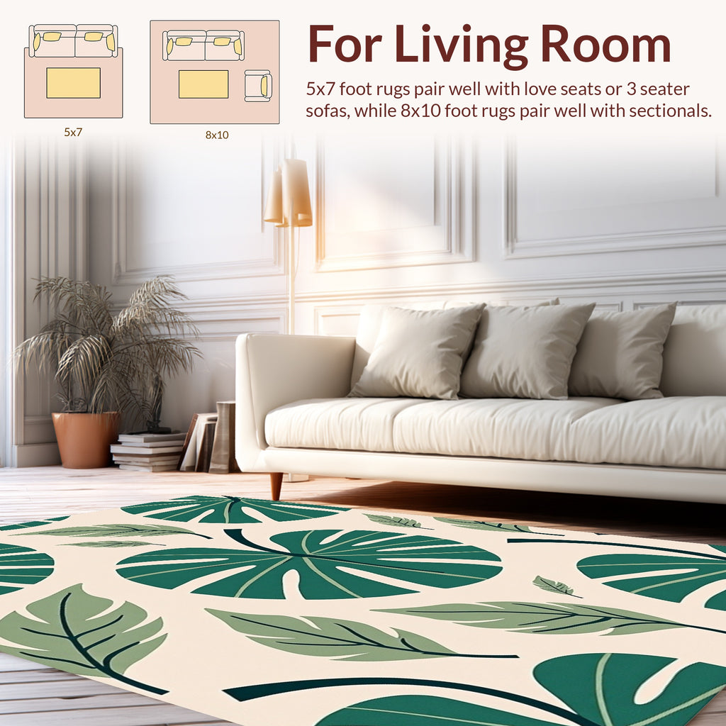 Bold Green Tropical Leaf Pattern Rug