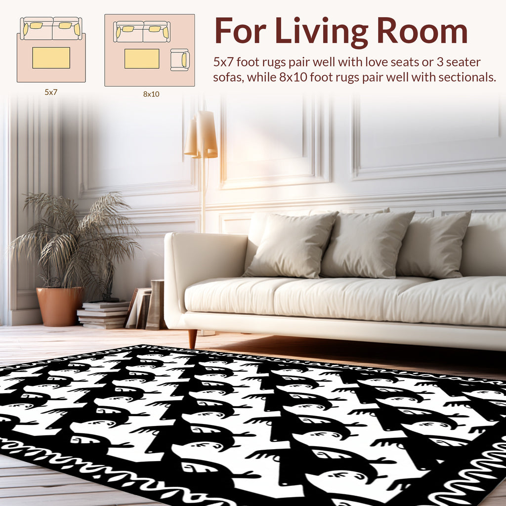 Whimsical Black Bird Pattern Design Rug
