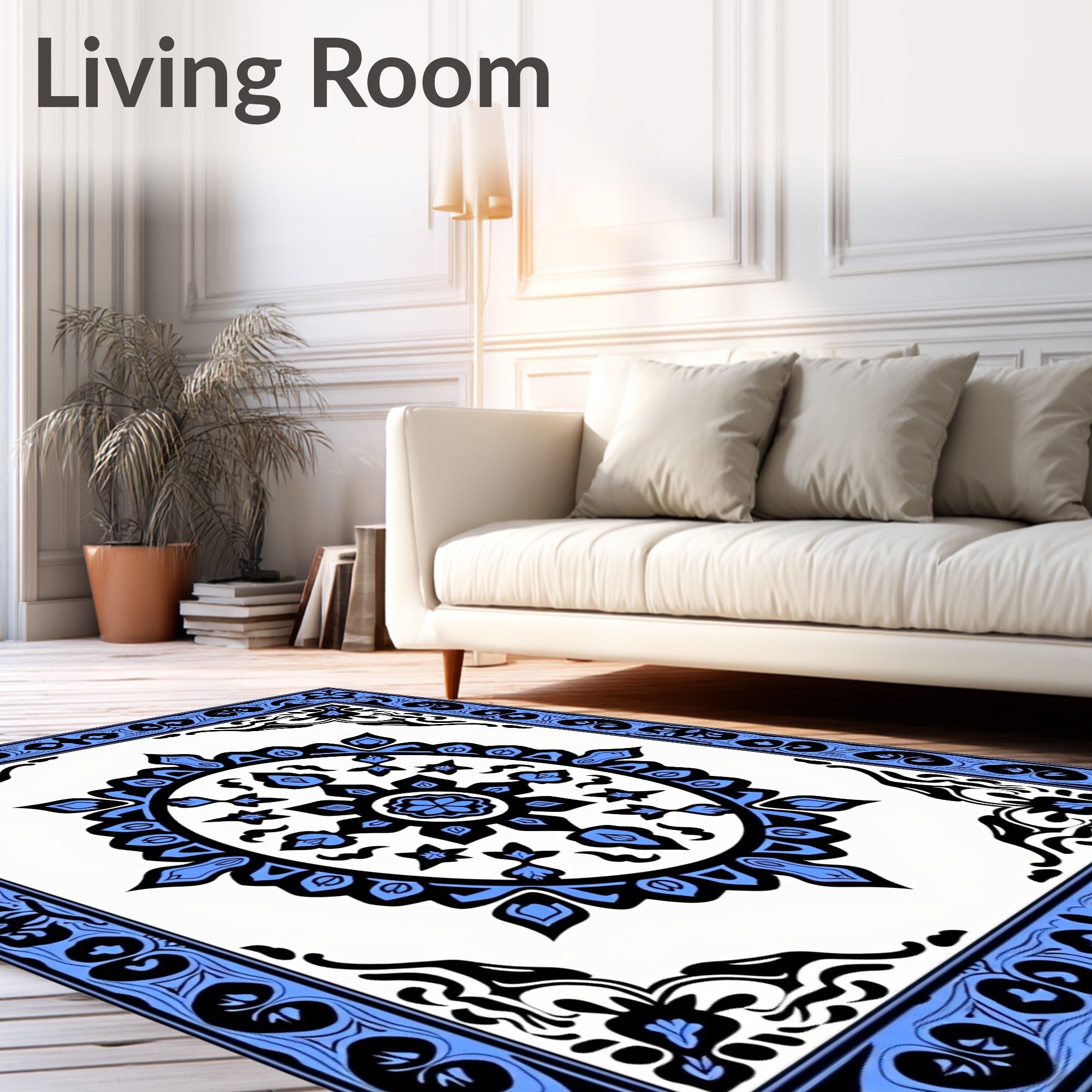 Azure Black Medallion Border Rug