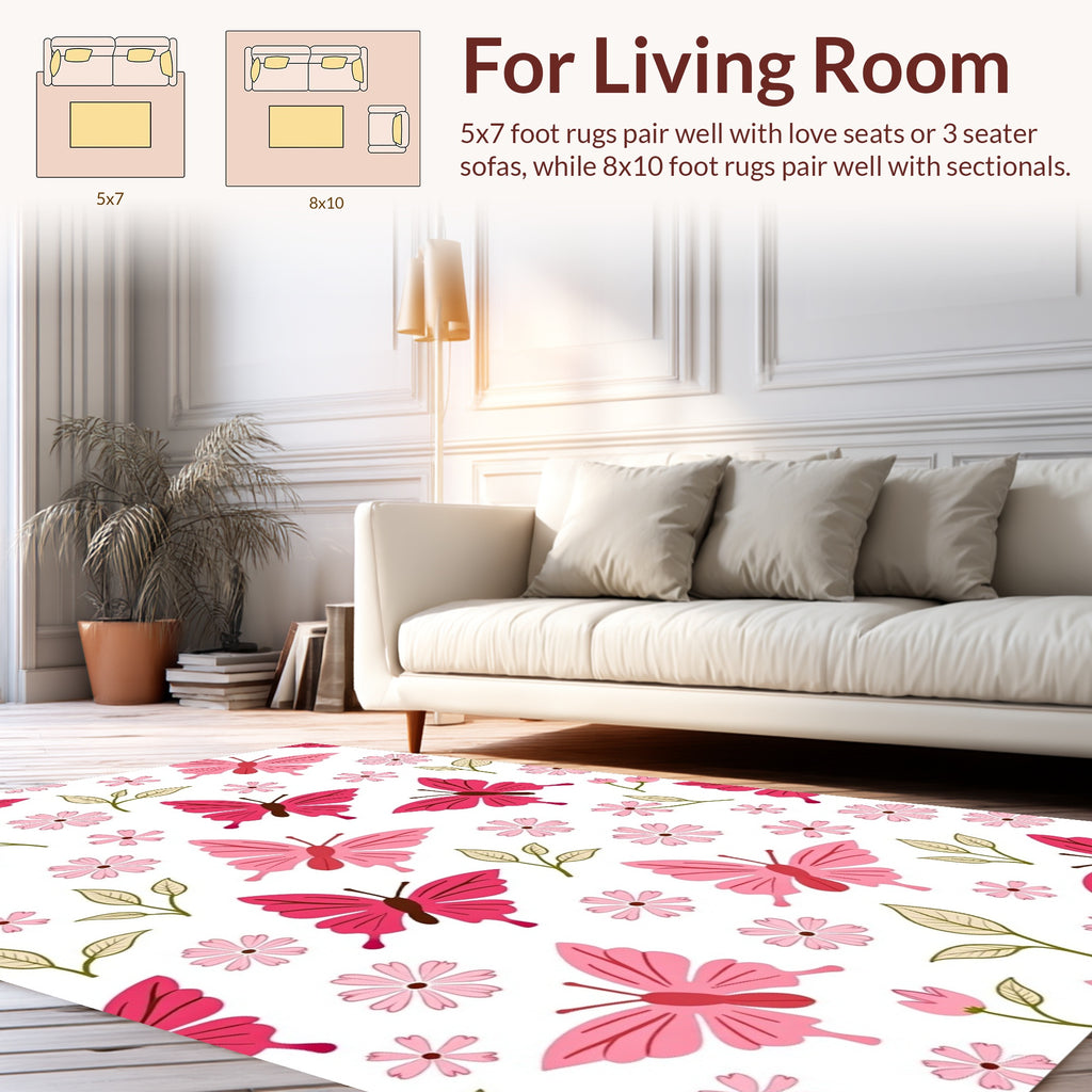 Pink Butterfly Blossom Pattern Rug
