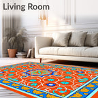 Orange Blue Medallion Floral Pattern Rug