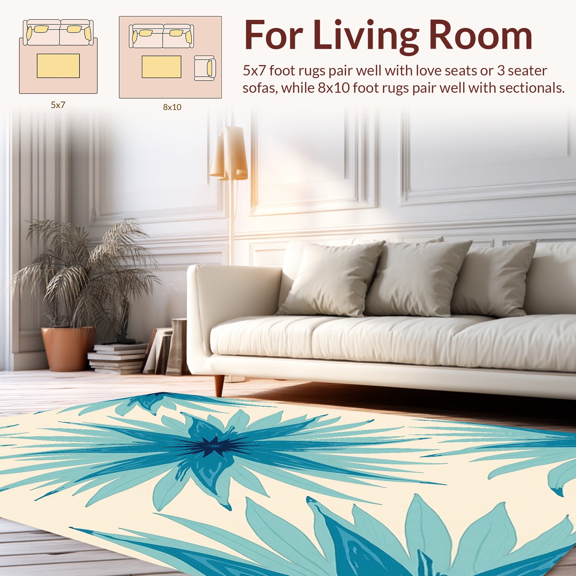 Petal Blue Floral Pattern Rug