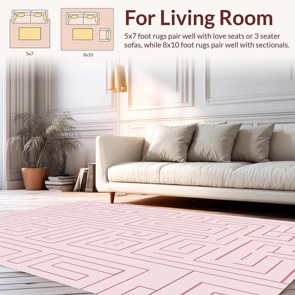 Pink Maze Patterned Contemporary Rug