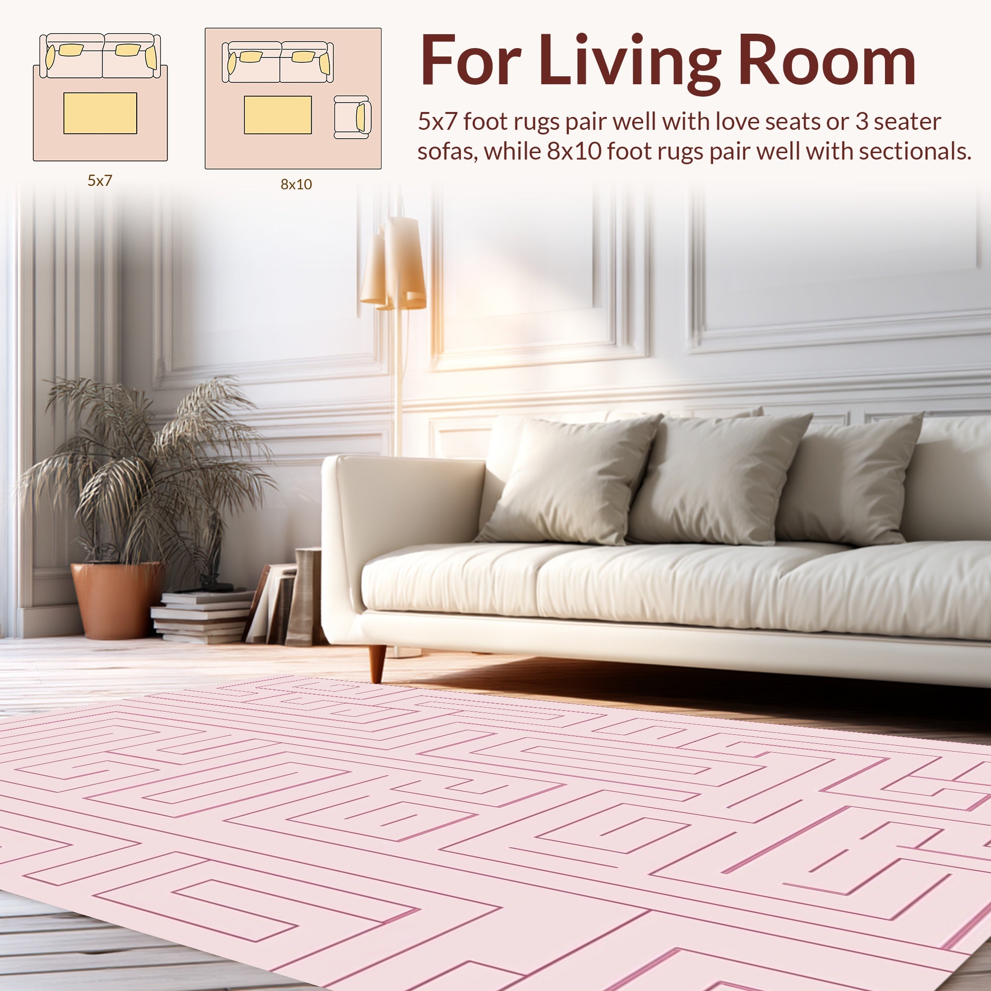 Pink Maze Patterned Contemporary Rug