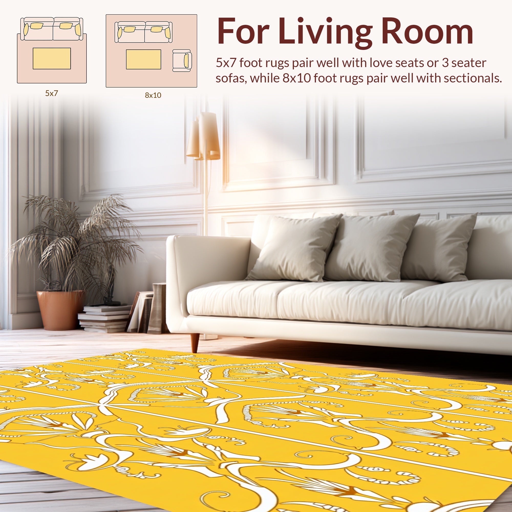 Ornate Yellow and White Symmetry Rug