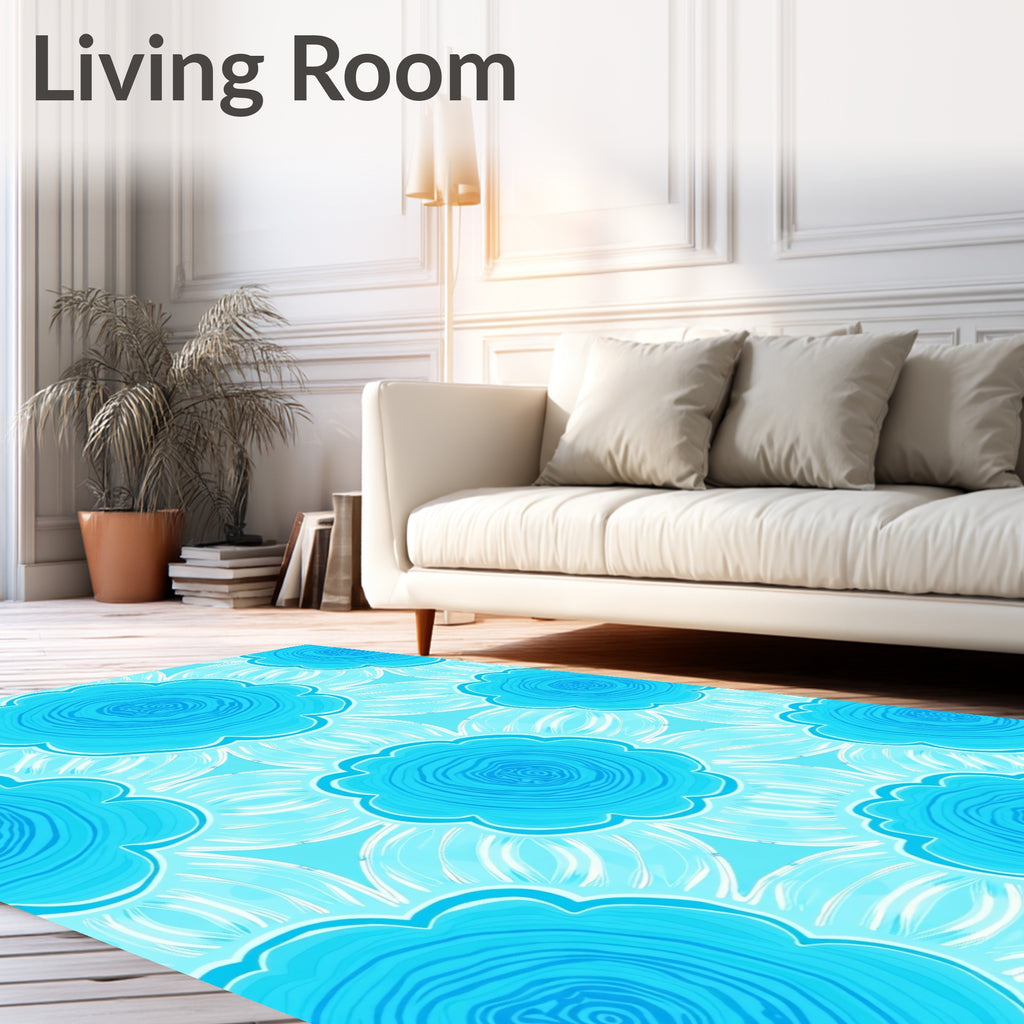 Bright Aqua Floral Bloom Rug