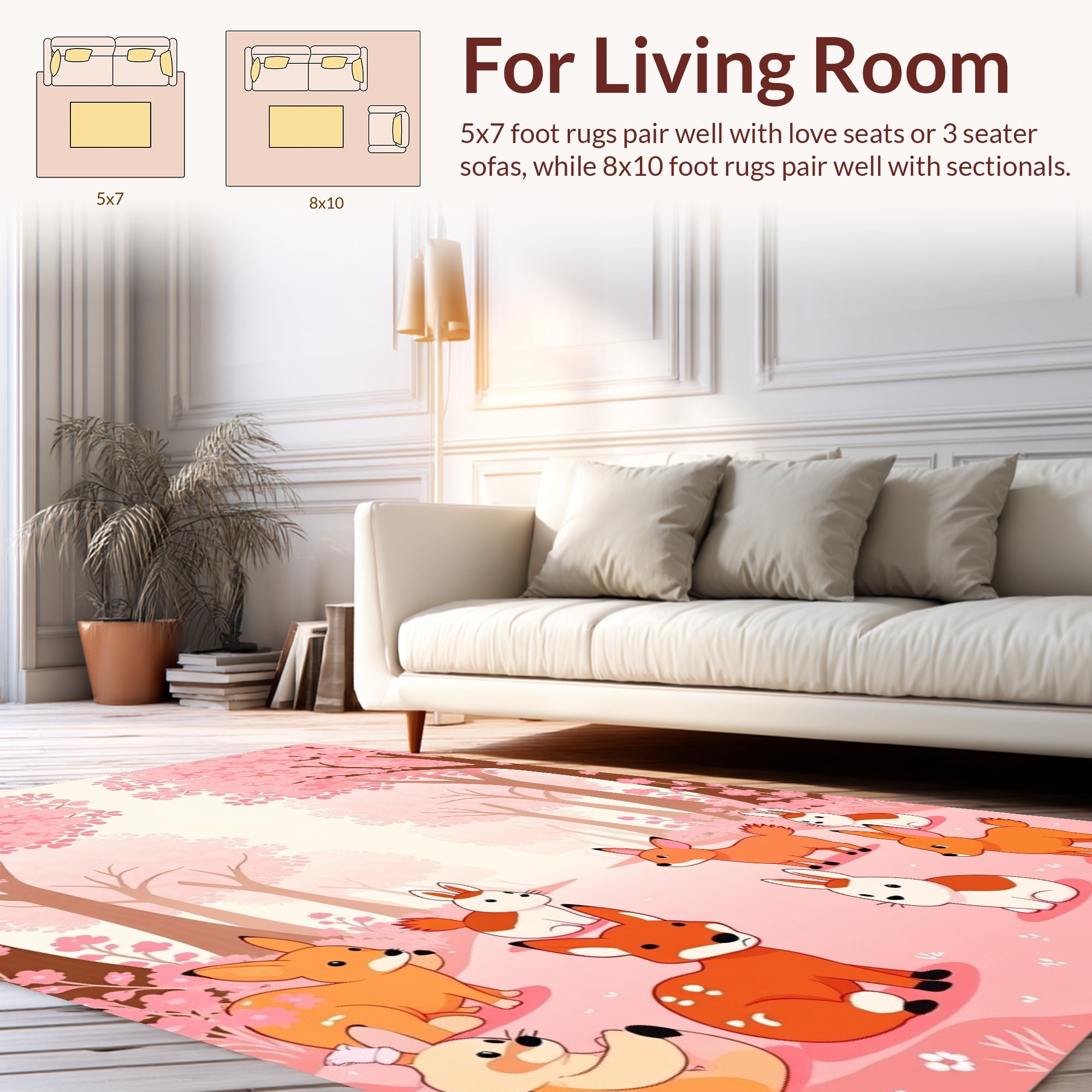 Cute Animals Blossom Trees Scene Rug