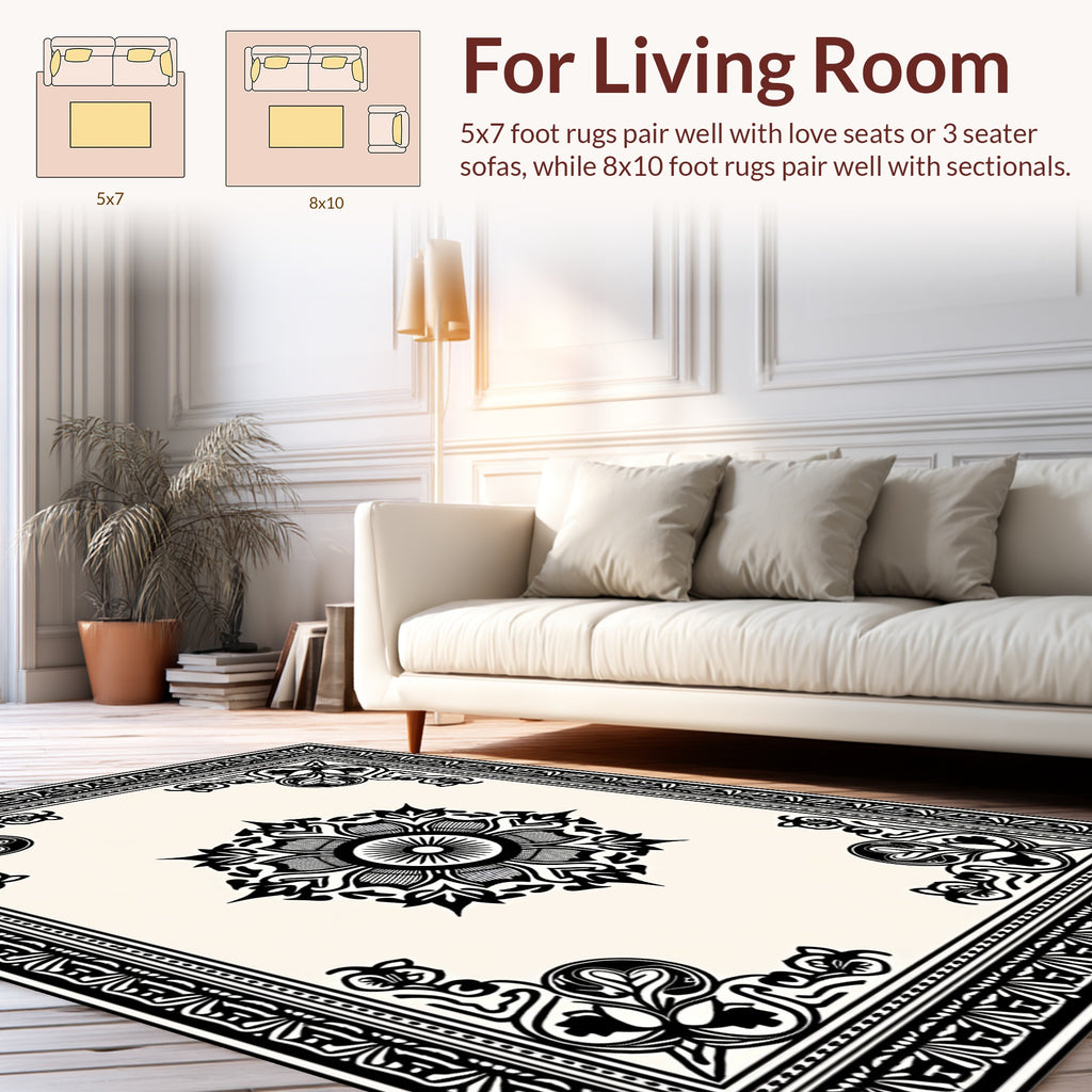 Classic Black Floral Mandala Rug