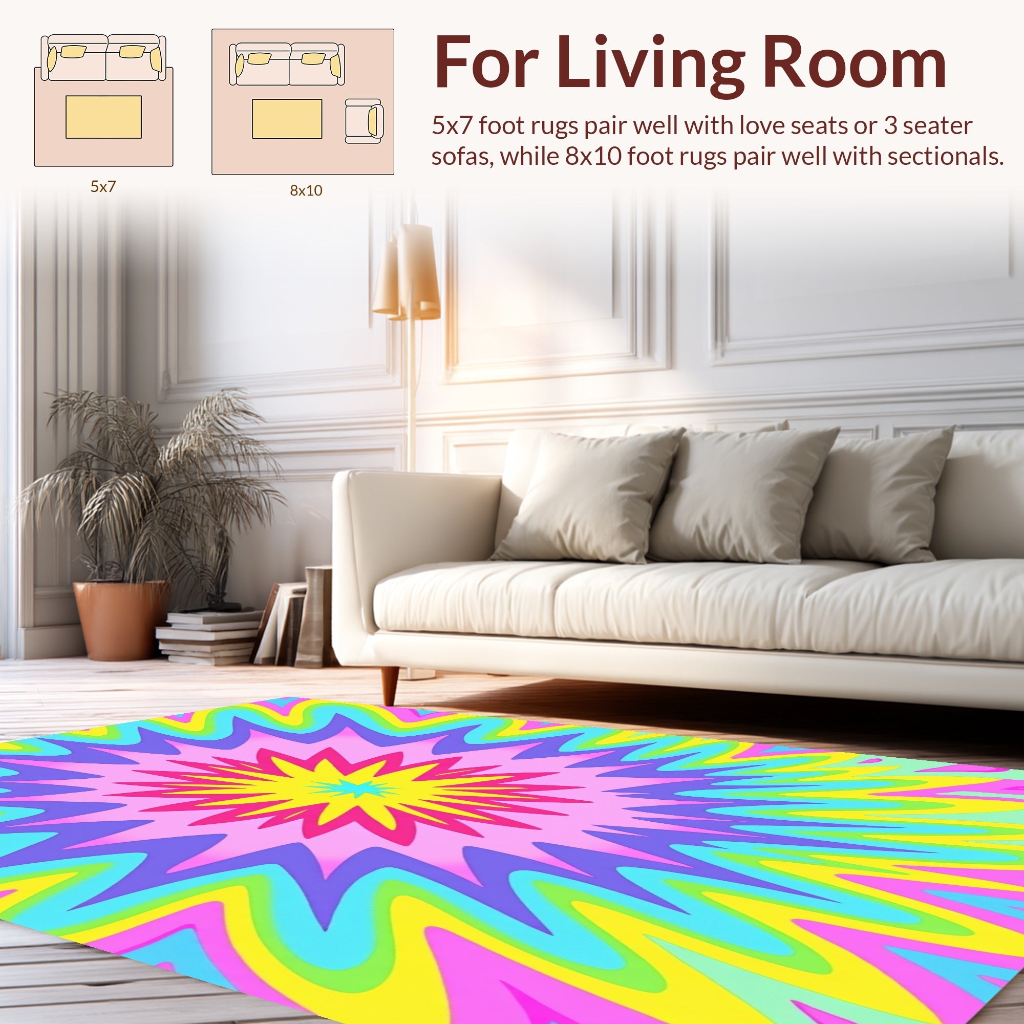 Psychedelic Starburst Colorful Radial Design Rug