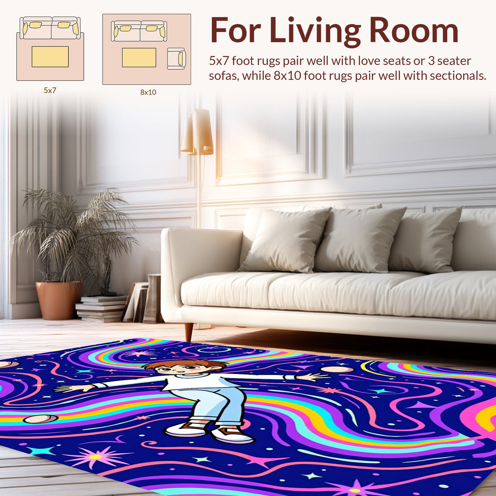 Whimsical Rainbow Swirl Star Child Design Rug