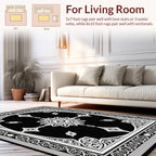 Ornate Black And White Floral Design Rug