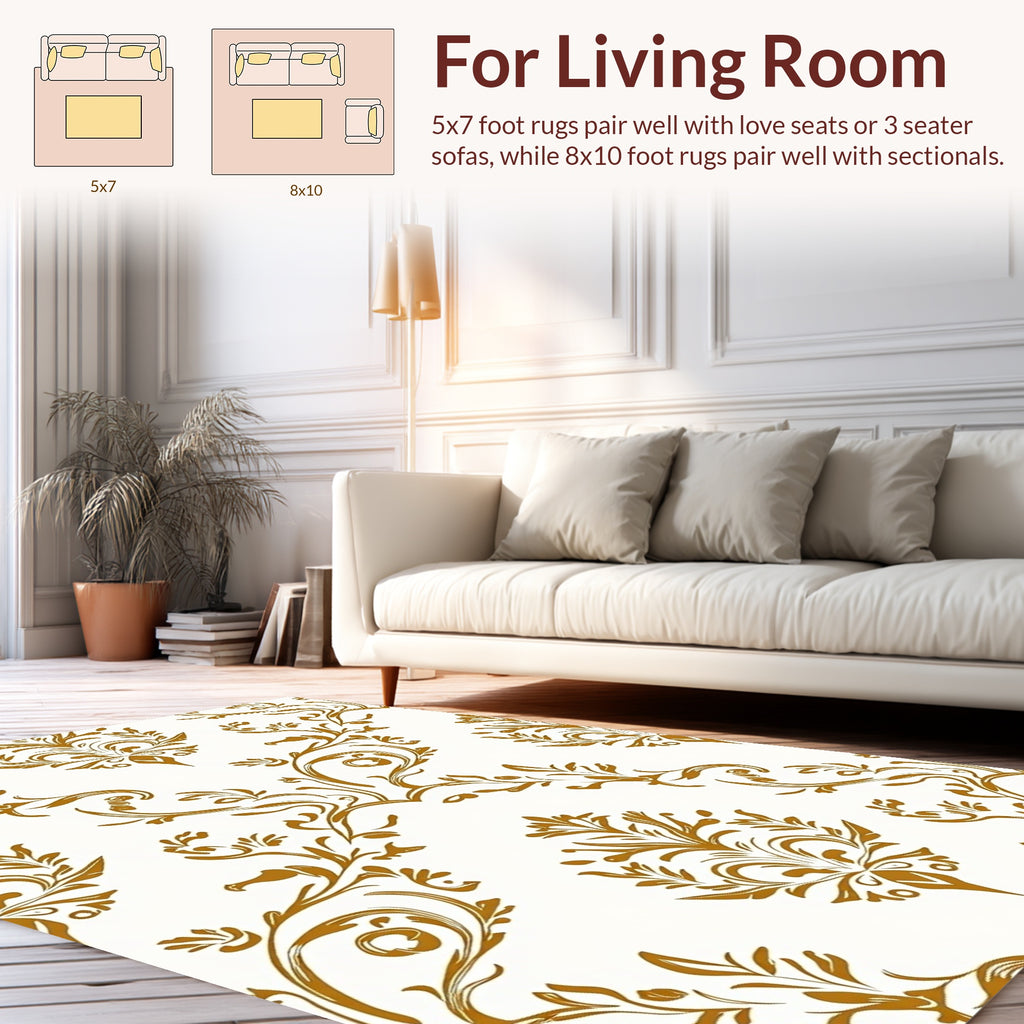 Elegant Gold Swirl Floral Damask Rug