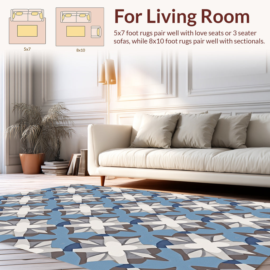 Geometric Star Flower Tile Pattern Rug