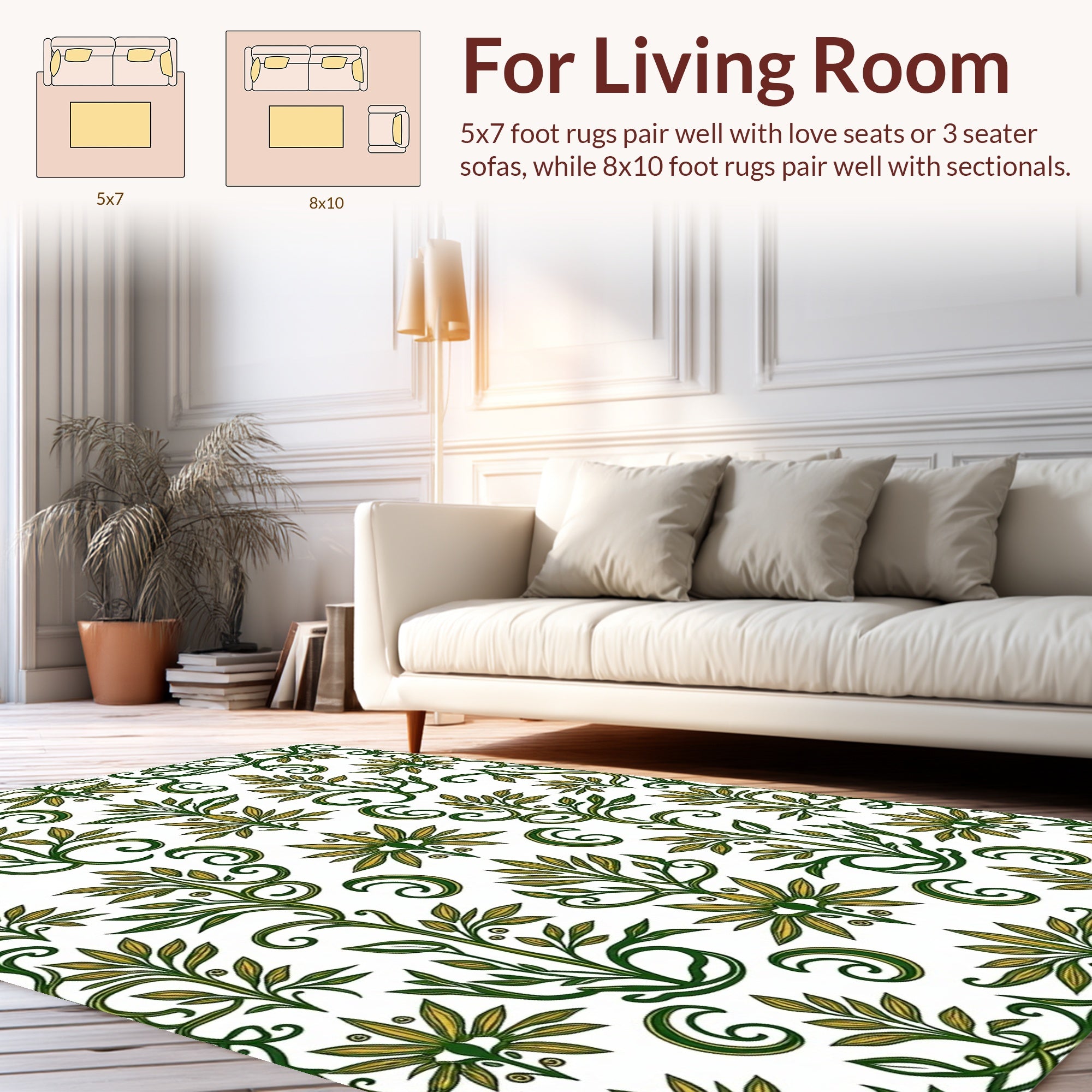 Art Nouveau Green Floral Vines Rug