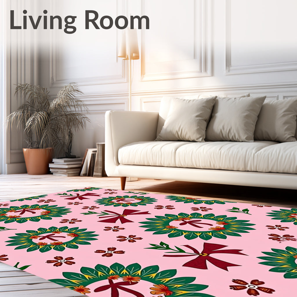 Crimson Bow Leaf Medallion Garden Rug