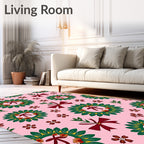 Crimson Bow Leaf Medallion Garden Rug