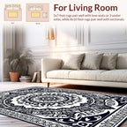Intricate Black Floral Mandala Design Rug