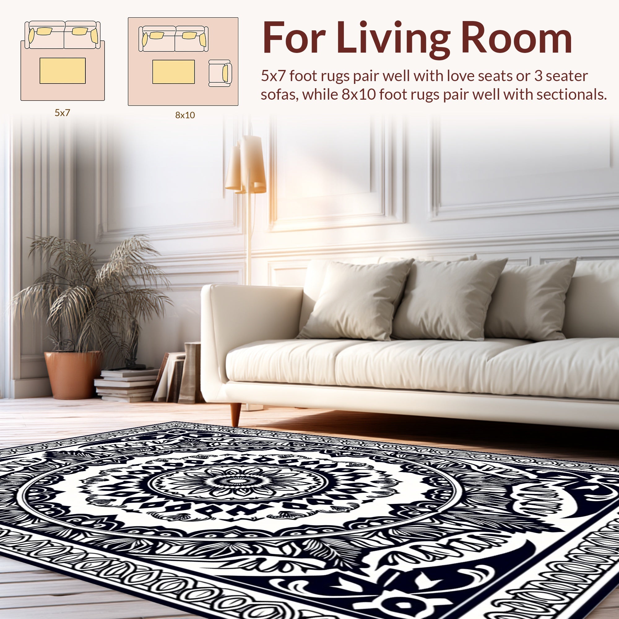 Intricate Black Floral Mandala Design Rug