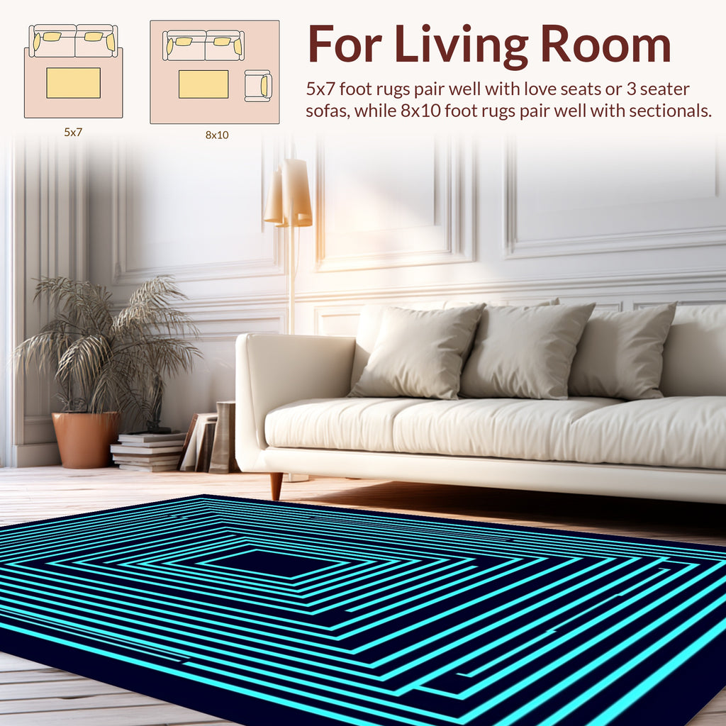Abstract Cyan Square Pattern Rug