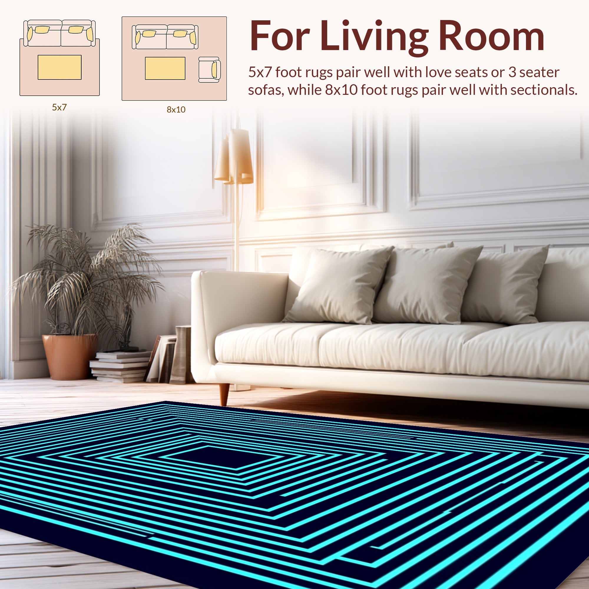 Abstract Cyan Square Pattern Rug