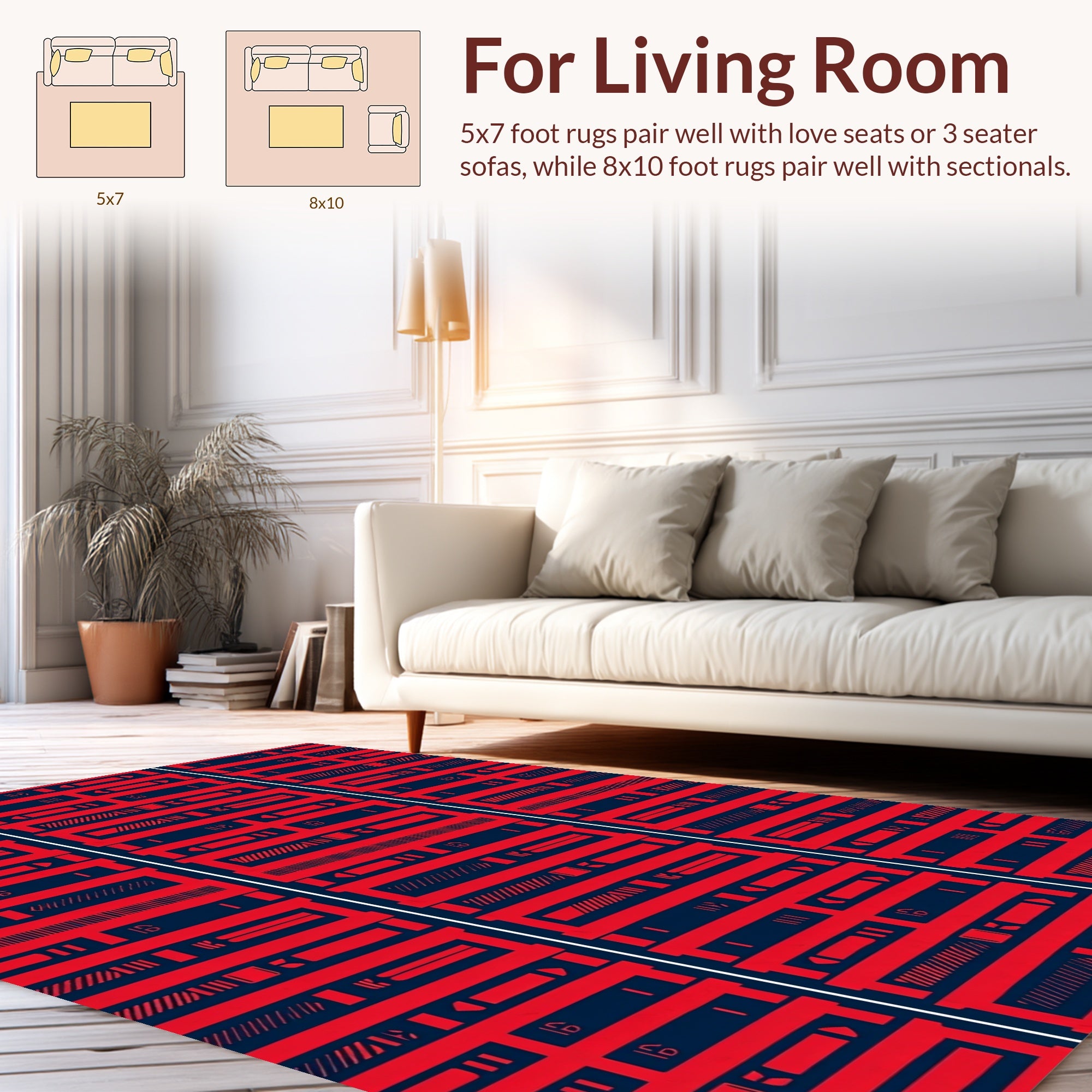 Bold Red Abstract Geometric Lines Rug