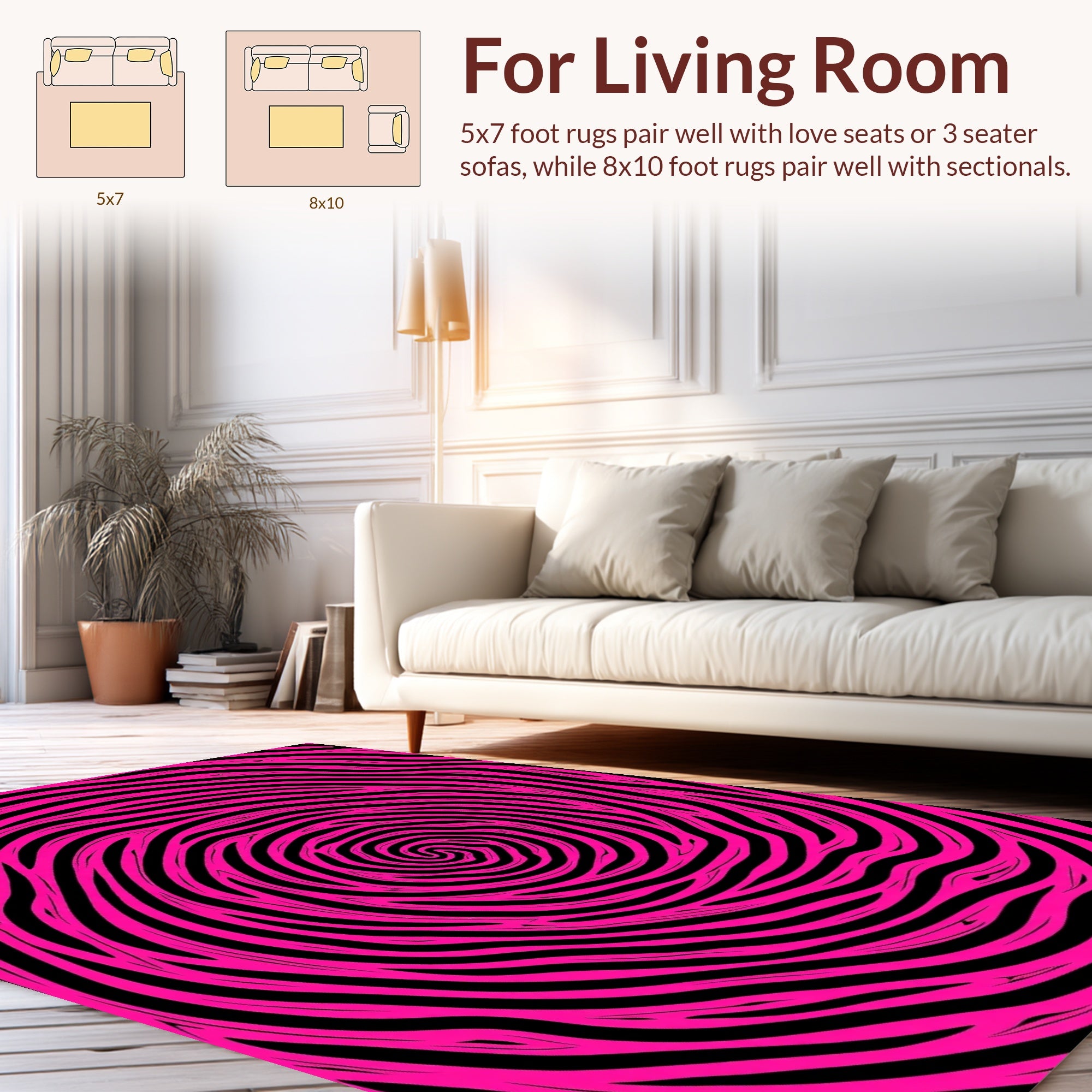Vibrant Pink Swirl Zebra Pattern Rug
