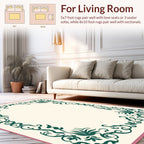 Emerald Green Floral Scroll Border Design Rug