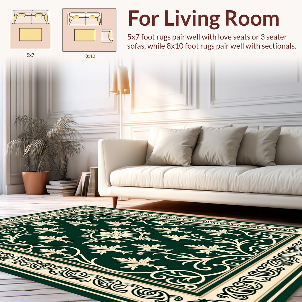 Elegant Ivory Leaf Scrollwork Design Rug