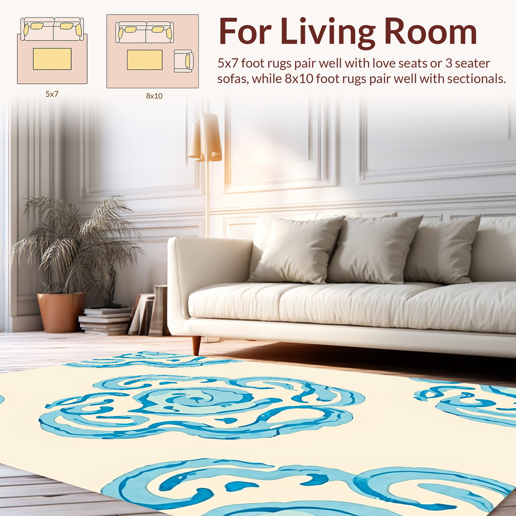Abstract Blue Swirls Pattern Rug