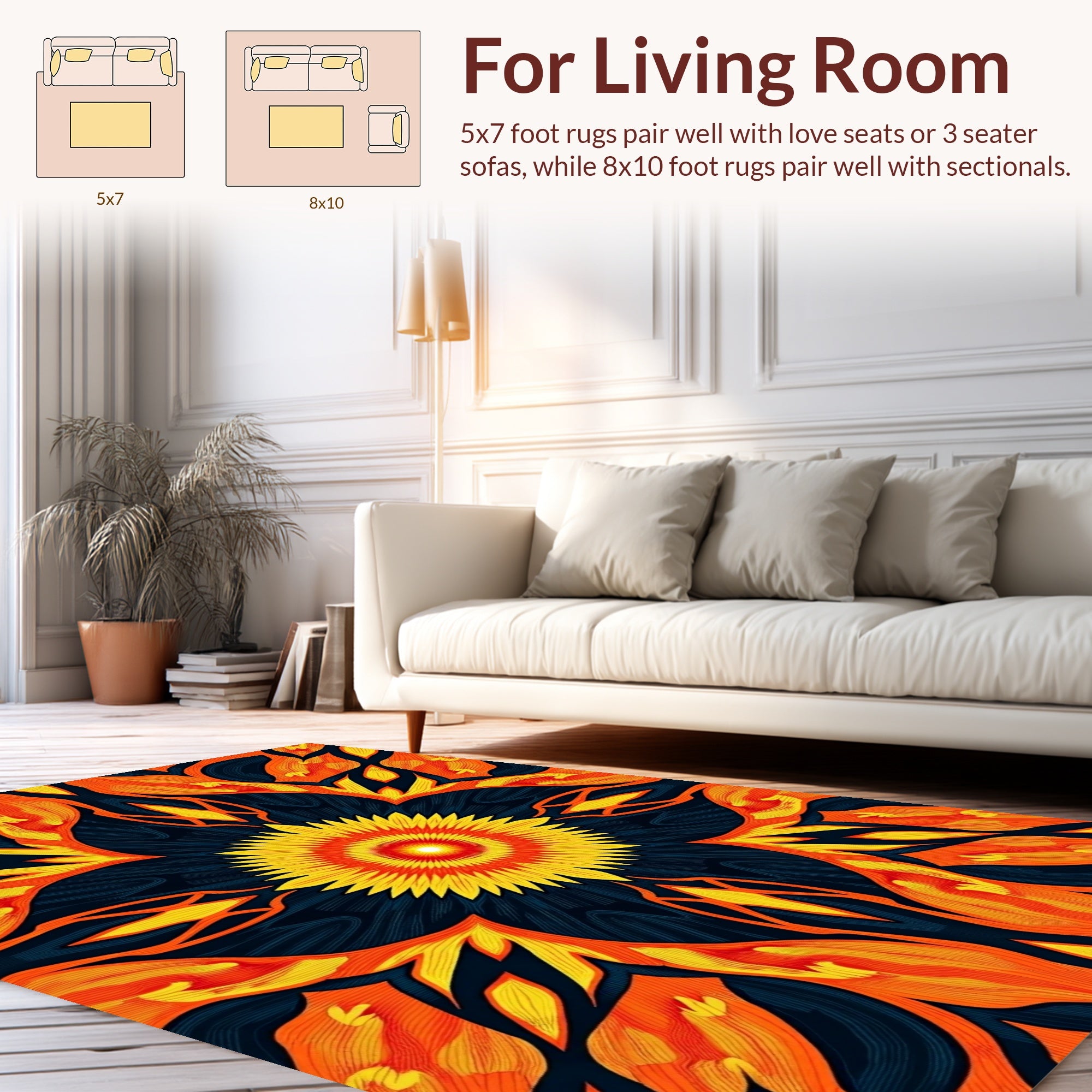Symmetrical Sunburst Floral Pattern Rug