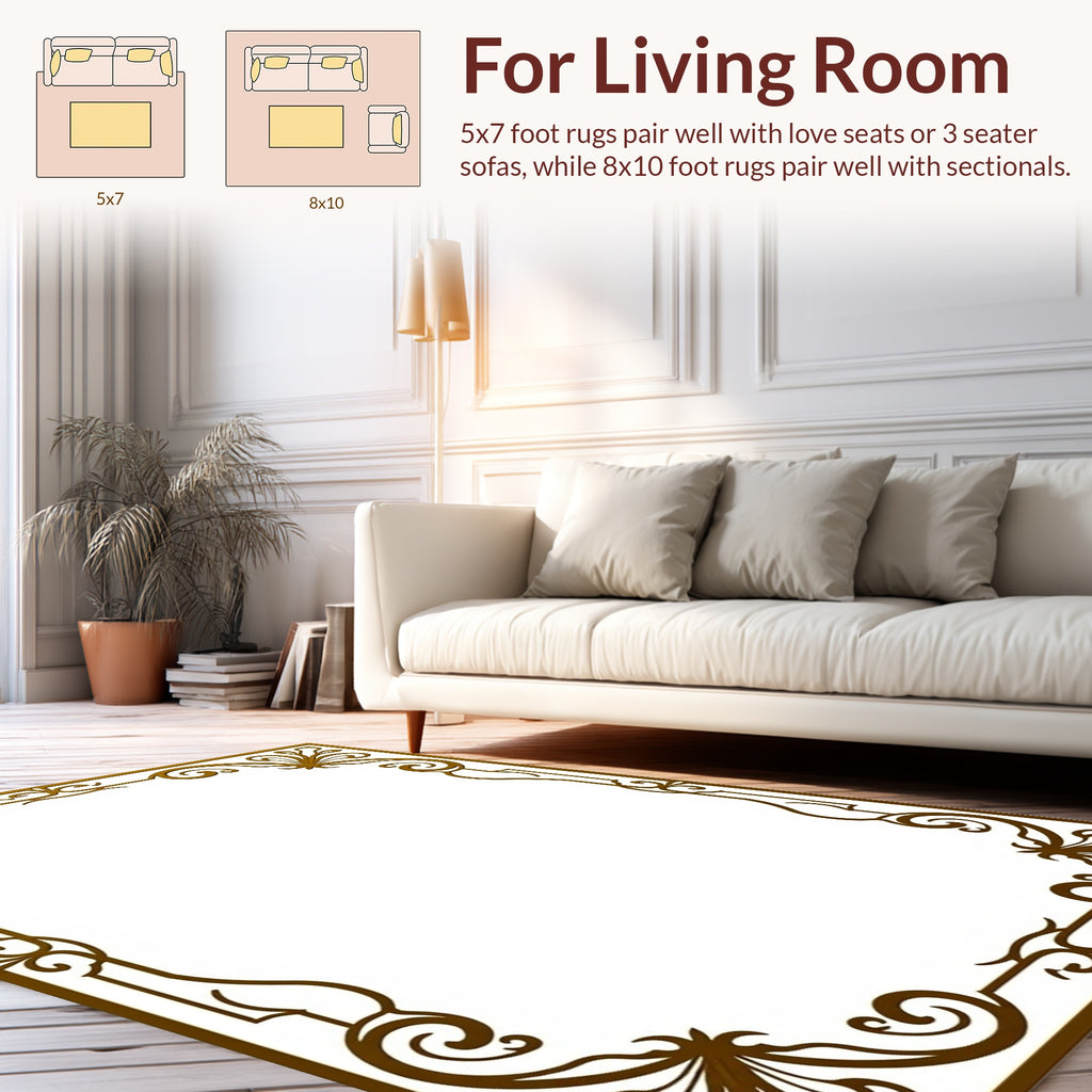Ornate Swirl Leaf Patterned Frame Rug