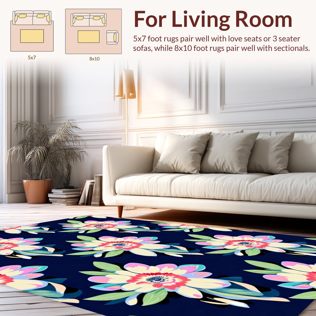 Bold Floral Pattern with Pink and Teal Accents Rug
