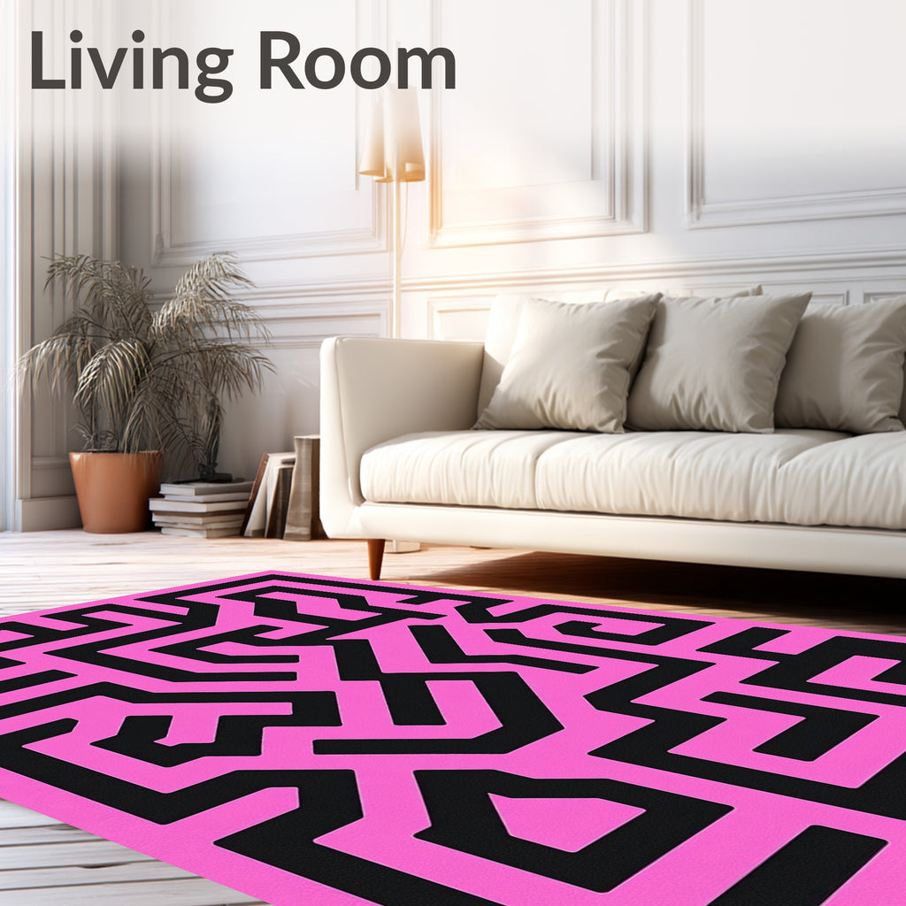 Bright Pink Maze Geometric Art Rug