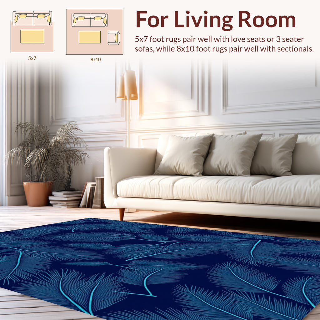 Dark Blue Feather Pattern Rug