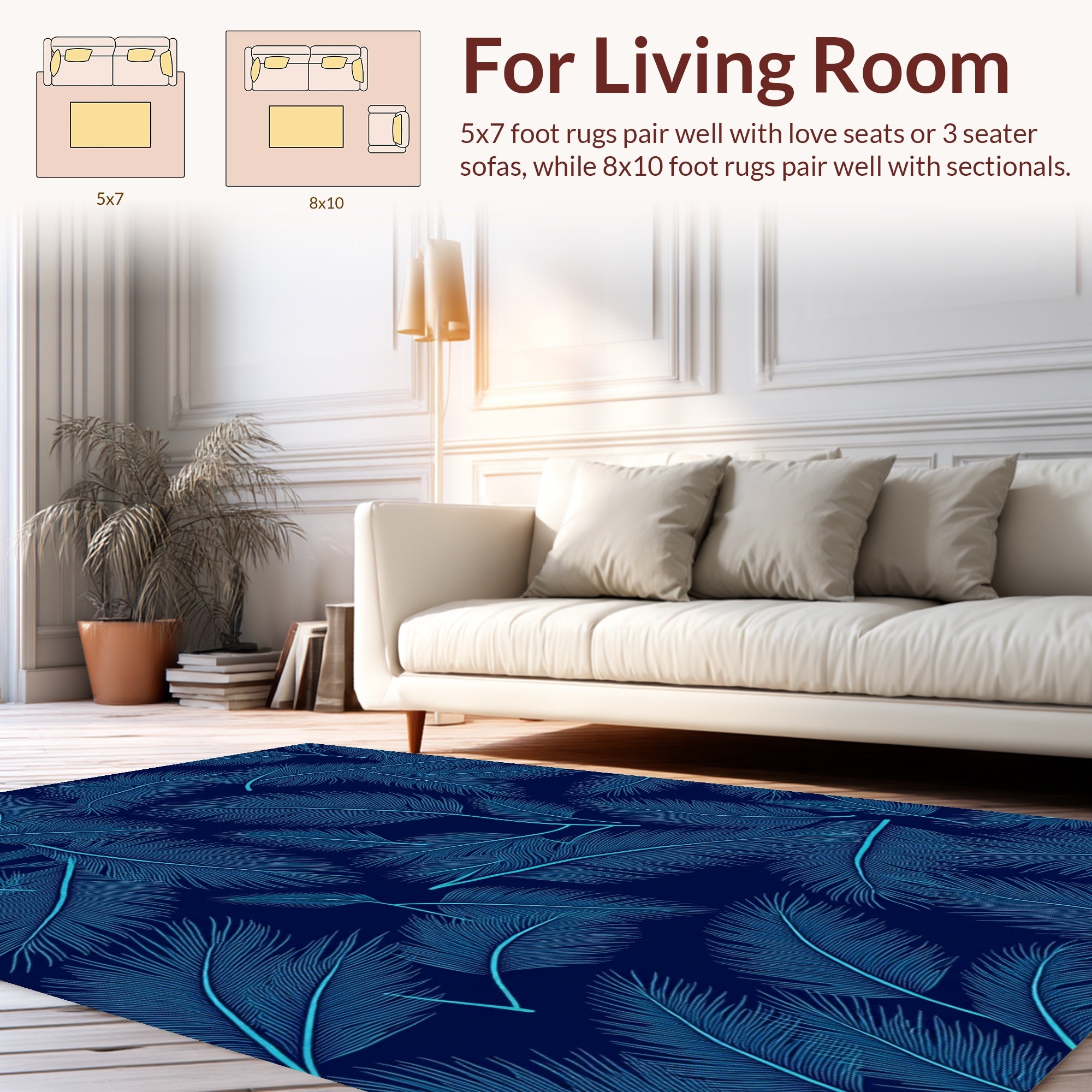 Dark Blue Feather Pattern Rug