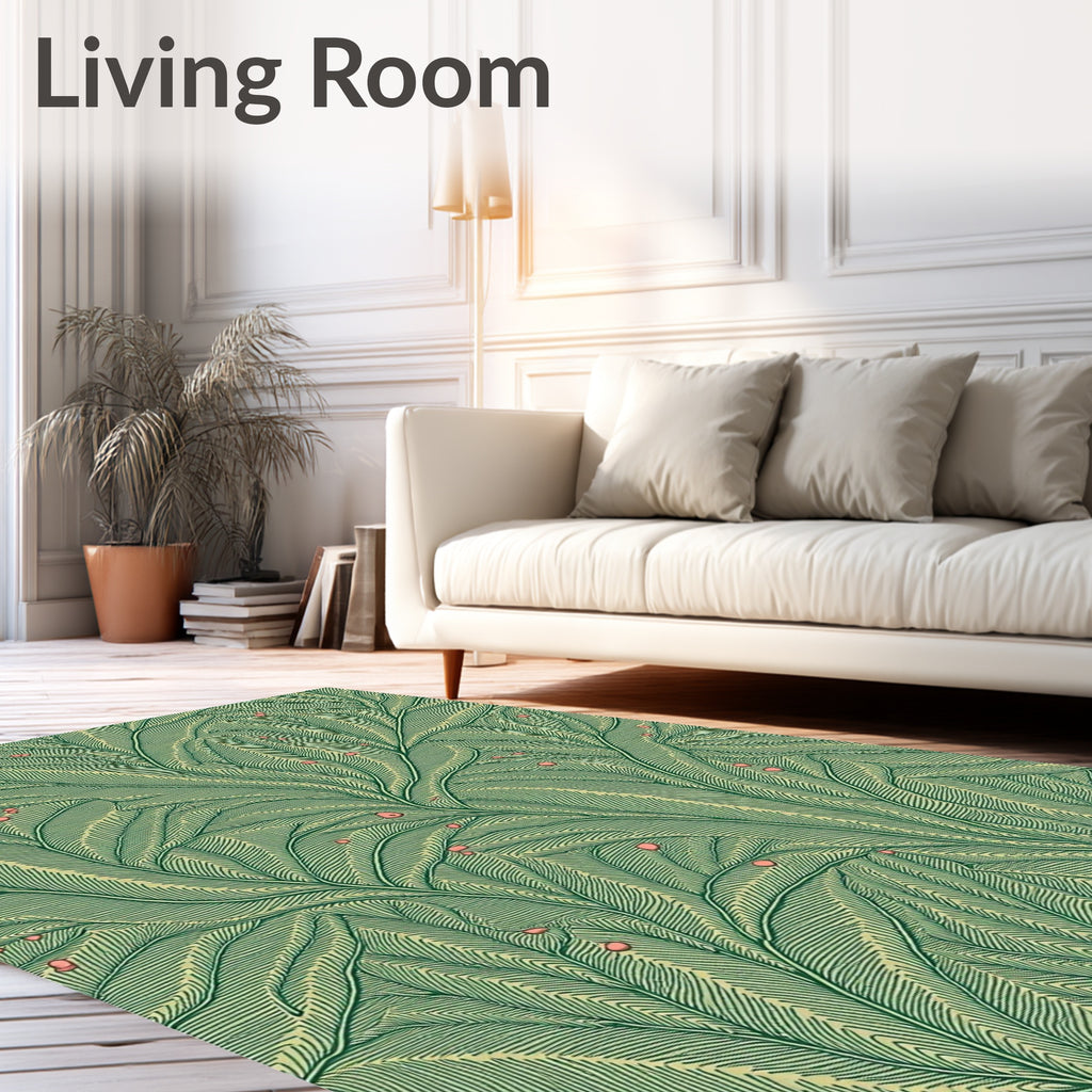 Green Leafy Branch Pattern Rug